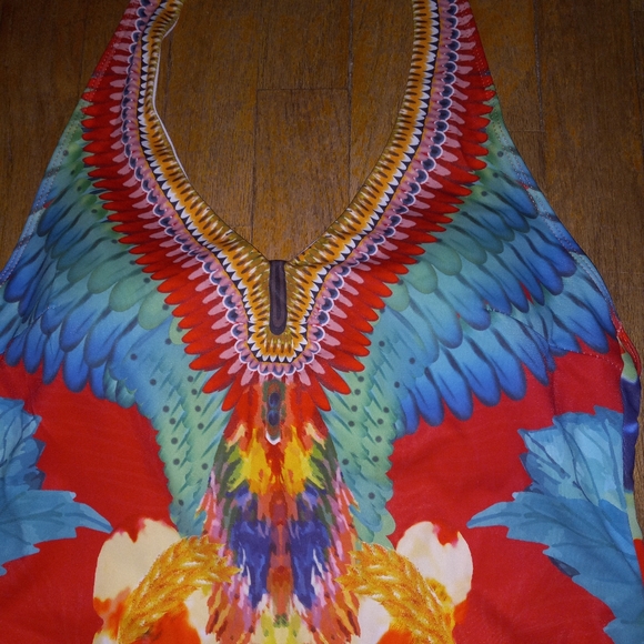 One piece Bright Tropical Halyer top open back- Bathing Suit Size L - Picture 7 of 7